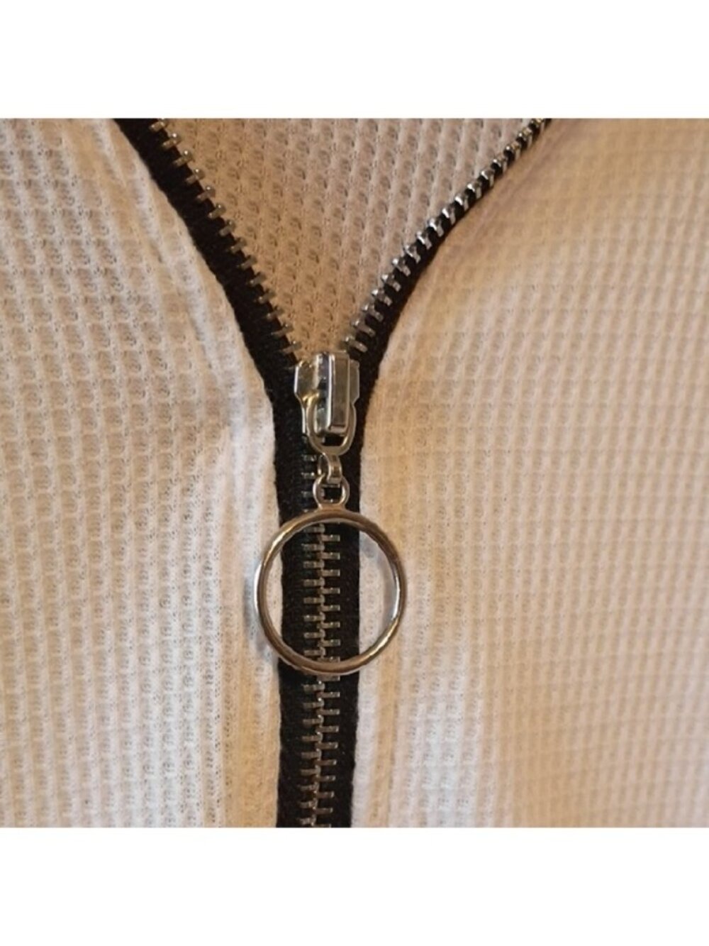 White and Black Shirt with Zipper Detail - Picture 6 of 6